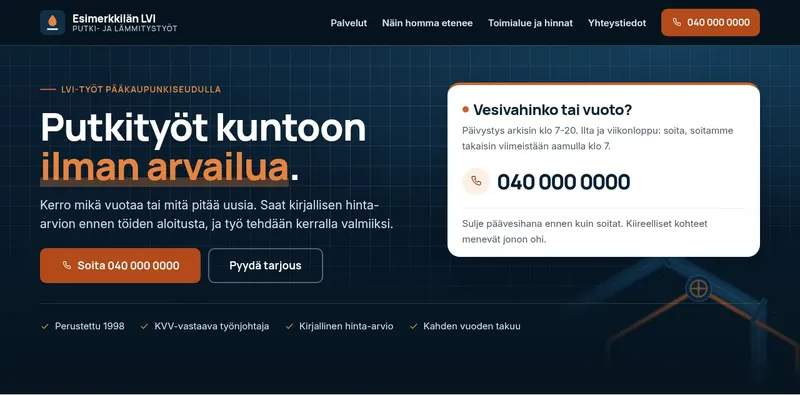 The first screen of an example site built with Archbotics Sivut