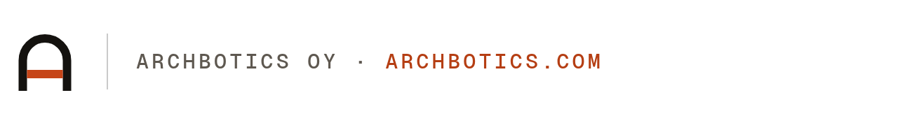 Email signature block: the mark, a rule, and the line Archbotics Oy and the domain
