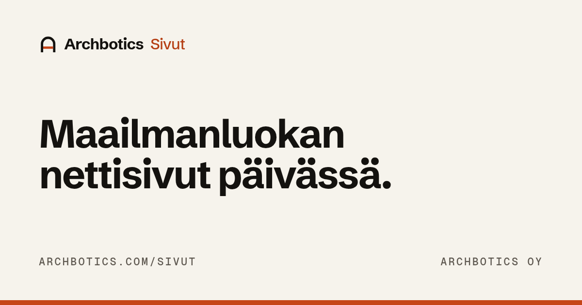 Social card for Archbotics Sivut: the product lockup and the Finnish headline on the light ground