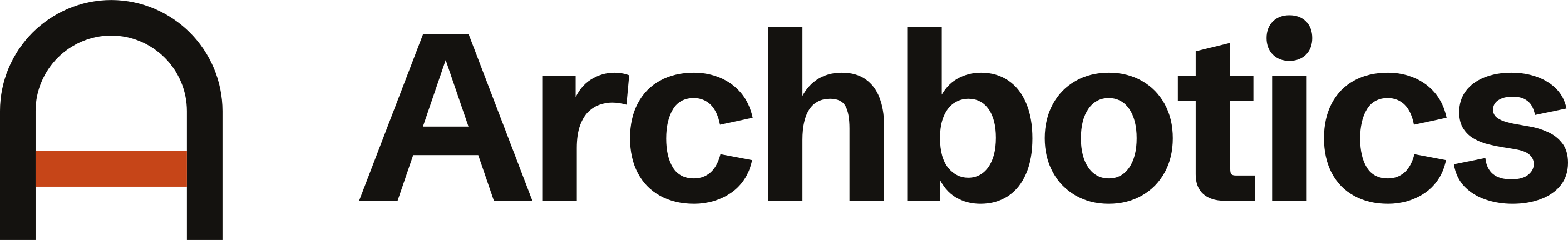 The Archbotics wordmark lockup on the light ground: the gate mark beside the word Archbotics